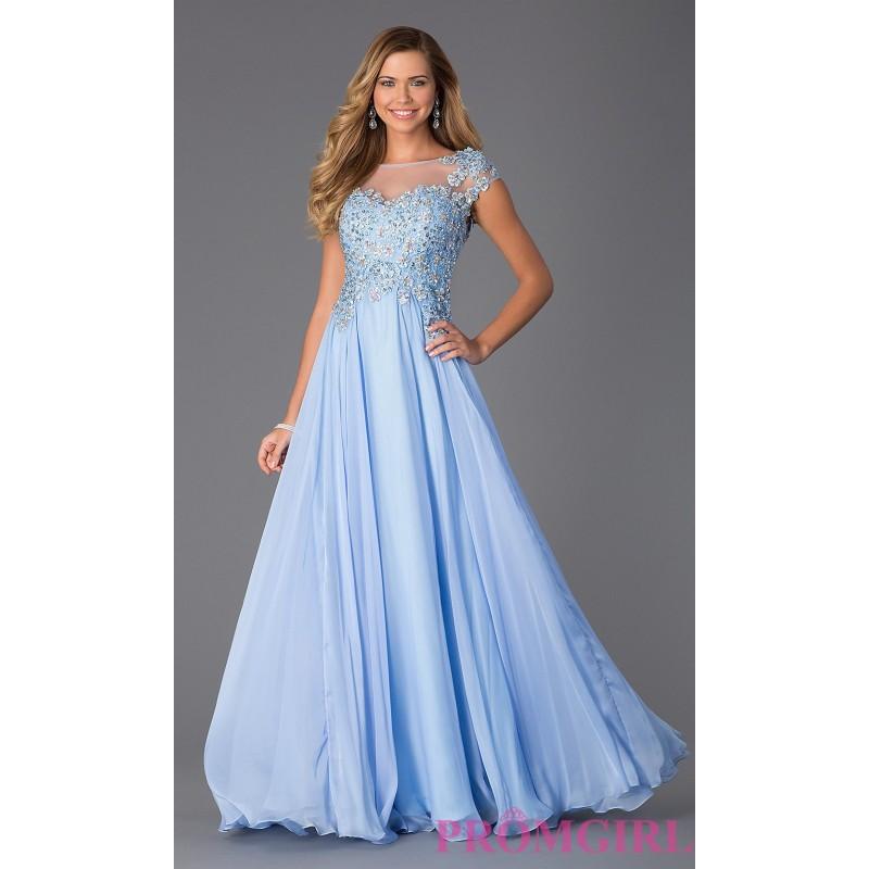 زفاف - Lace Embellished Floor Length Cap Sleeve Dress - Brand Prom Dresses