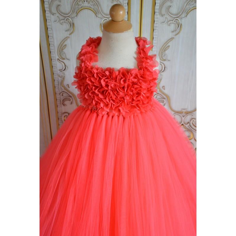 Hochzeit - NEW coral chiffon hydrangea flower girl tutu dress - Hand-made Beautiful Dresses