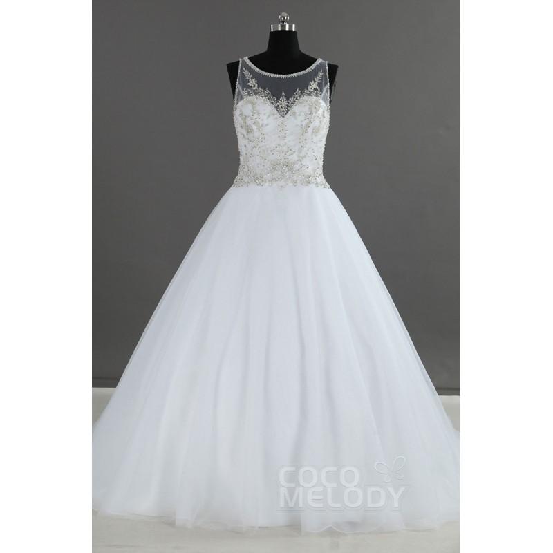 زفاف - Luxurious A-Line Train Tulle Sleeveless Wedding Dress with Beading - Top Designer Wedding Online-Shop