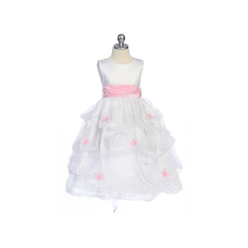 زفاف - Pink Flower Girl Dress - Matte Satin Bodice Gathered Organza Style: D2130 - Charming Wedding Party Dresses