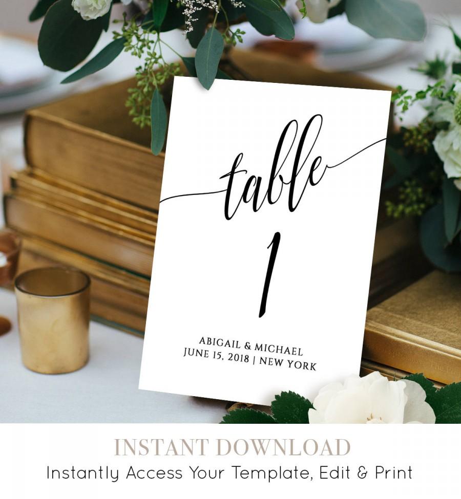 Hochzeit - Wedding Table Number Card Template, Calligraphy, Editable, Printable, Instant Download, DIY Table Seating Card, 4x4 and 5x7, #020-112TC