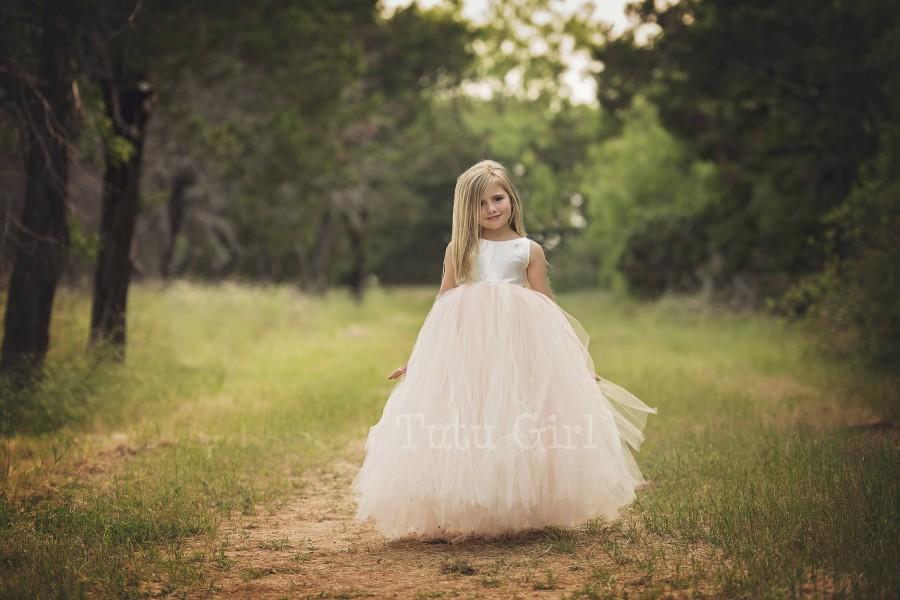 Wedding - Sleeveless Ivory Blush Flower Girl Tutu Dress