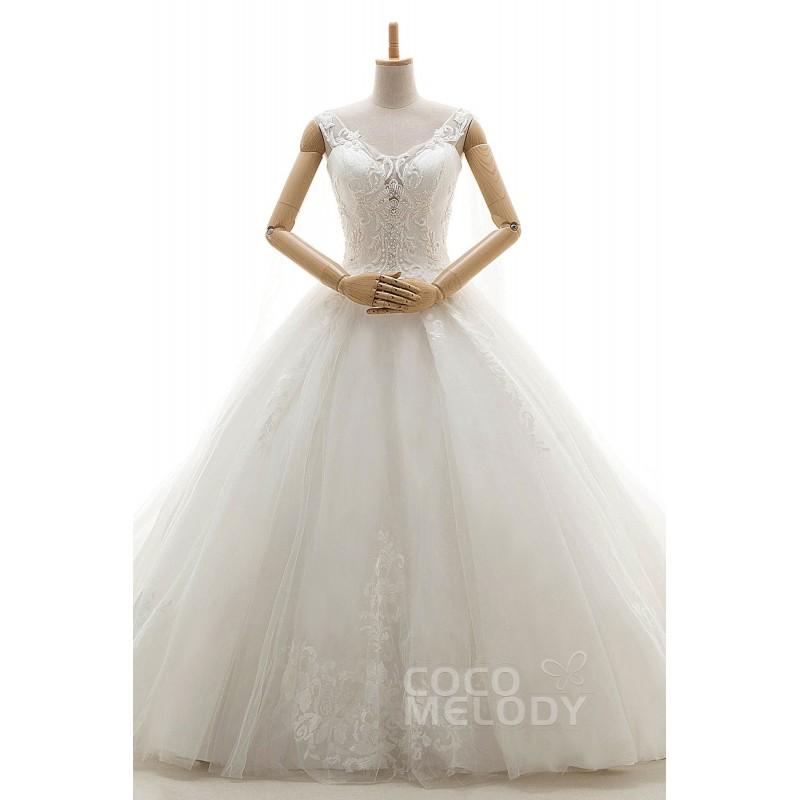 Wedding - Exquisite Princess V-Neck Dropped Cathedral Train Tulle Ivory Sleeveless Lace Up-Corset Wedding Dress Appliques Beading - Top Designer Wedding Online-Shop