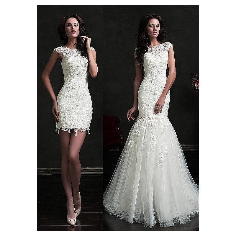 زفاف - Marvelous Dot Tulle Jewel Neckline 2 in 1 Wedding Dress with Beaded Lace Appliques - overpinks.com