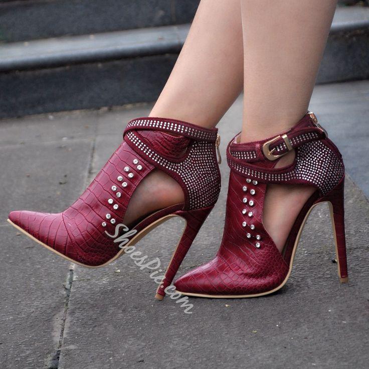 Mariage - Rhinestone Cut Out Ankle Boots