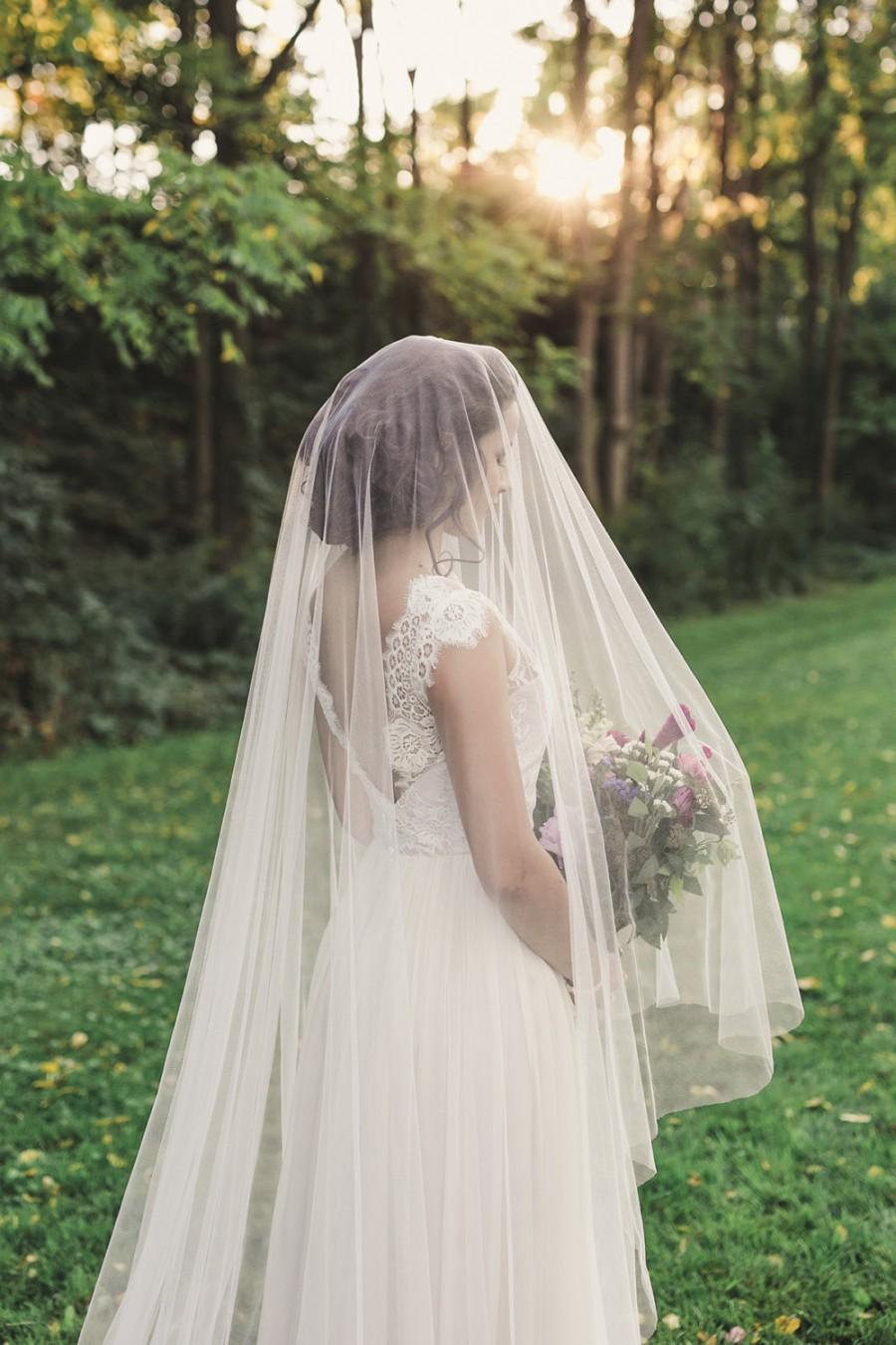Свадьба - veil with blusher, bridal veil, cathedral veil, chapel veil, english net veil, ivory veil, long wedding veil - VICTORIA