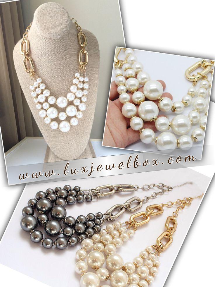 زفاف - Elegant White Faux Pearls Chunky Statement Necklace