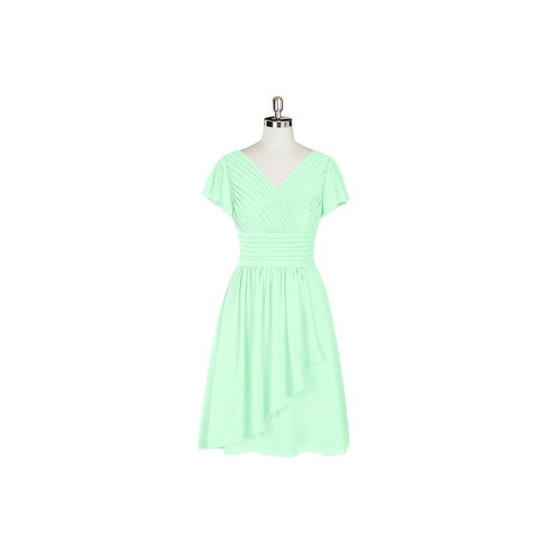 Hochzeit - Mint_green Azazie Luna - Knee Length Back Zip Chiffon V Neck Dress - Charming Bridesmaids Store