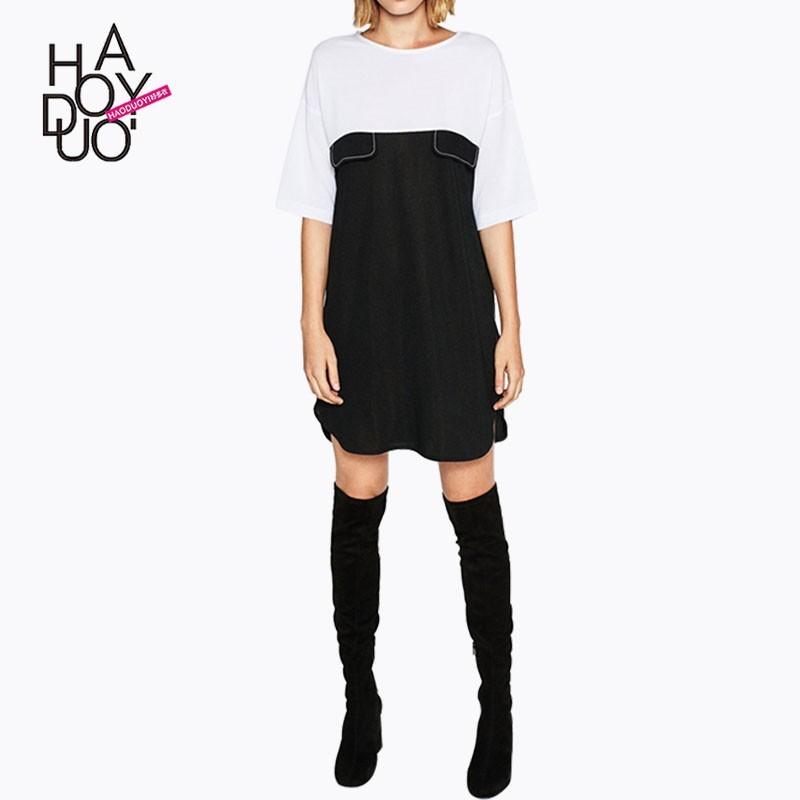 Mariage - Office Wear Casual Vogue Split Front Solid Color Black & White Summer Dress - Bonny YZOZO Boutique Store