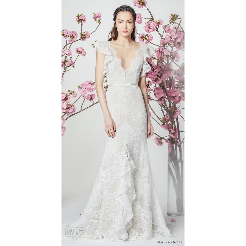 Mariage - Marchesa Notte Spring/Summer 2018 Elegant Trumpet V-Neck Lace Beach Ivory Bridal Gown Trumpet Elegant Lace Beach Bridal Gown - Charming Wedding Party Dresses
