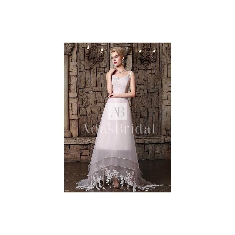 زفاف - Elegant Organza Spaghetti Straps Neckline A-line Wedding Dresses with Lace Appliques - overpinks.com