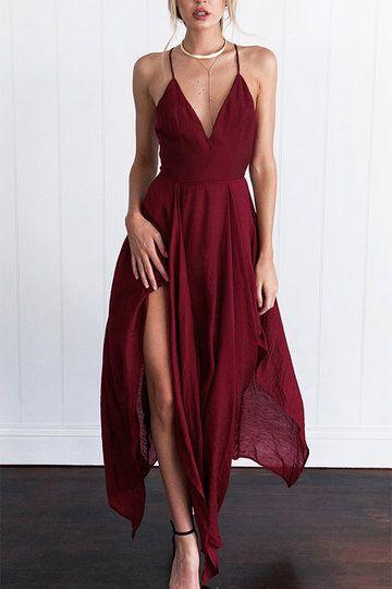 زفاف - Sexy Chiffon Plunging V-neckline Maxi Dress