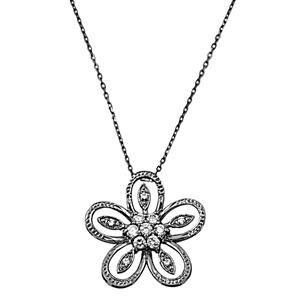 Wedding - English Sterling Silver Floral Cubic Zirconia Necklace