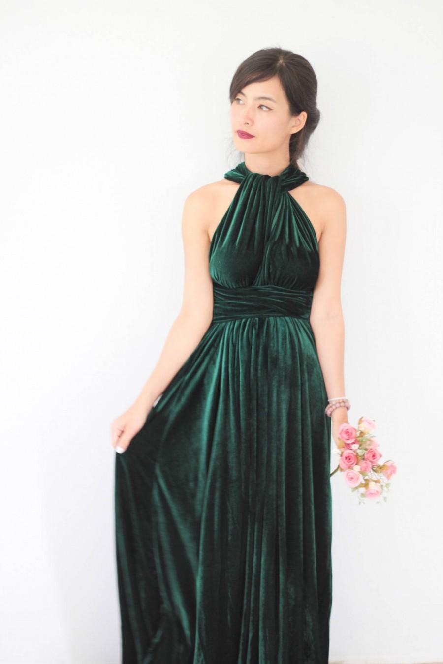 Mariage - Green Velvet Dress, Bridesmaid Dress, Infinity Dress, Prom Dress, Convertible Dress, Wrap Dress, Long Dress, Eveing Dress, Ball Gown