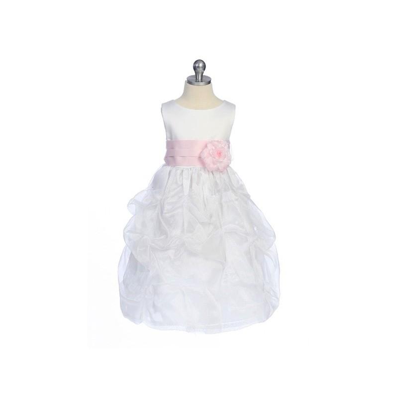 زفاف - Pink/White Flower Girl Dress - Matte Satin Bodice w/ Gathers Style: D2150 - Charming Wedding Party Dresses