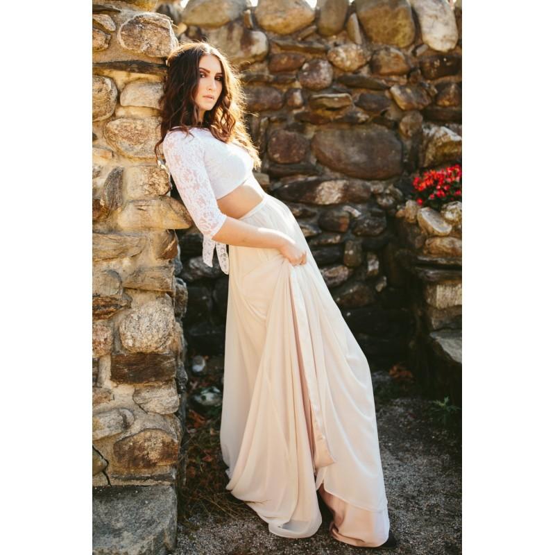 Wedding - Bonnie Wedding Dress // Two piece Chiffon Side Slit  Skirt// Blush Wedding Dress - Hand-made Beautiful Dresses