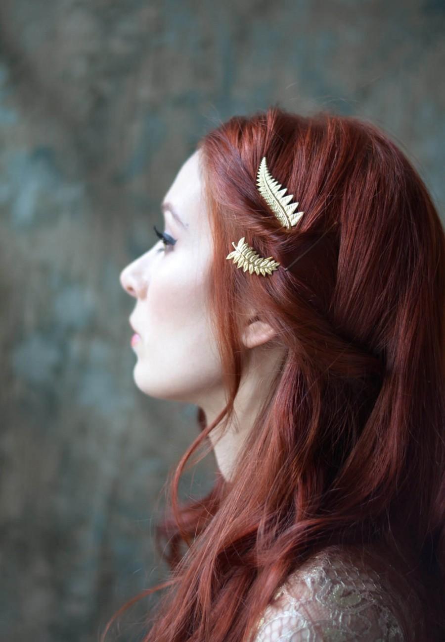 Mariage - Gold bridal hair pins, grecian leaf pins, fern bobby pins, golden hair clips, gold leaf hair pin set, bridal hair pins, gold hair accesories