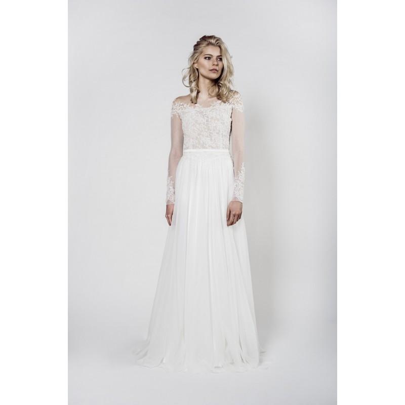 زفاف - Aida Kapociute 2017 White Sweet Appliques Floor-Length Chiffon Long Sleeves Aline Illusion Bridal Gown - Top Design Dress Online Shop