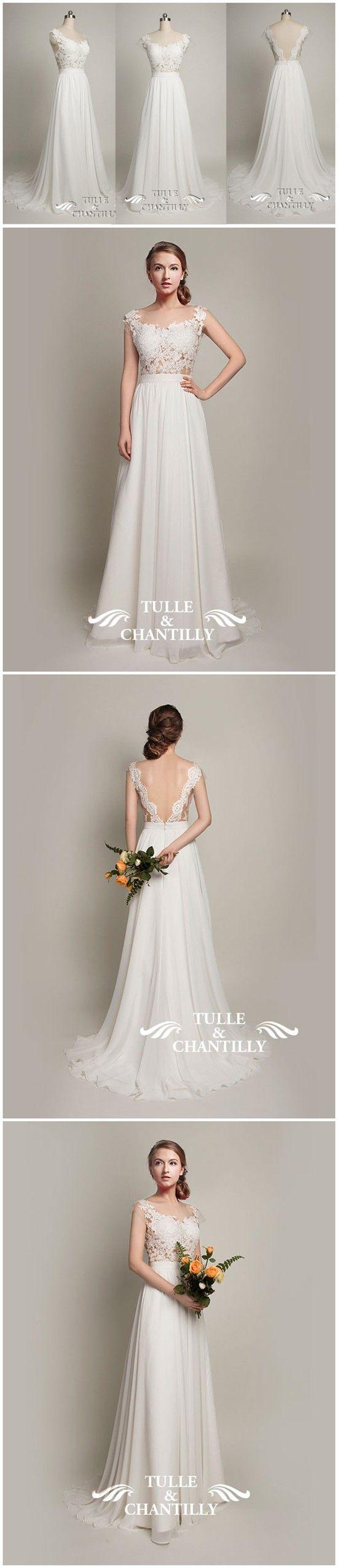 Mariage - Custom-Made Exquisite Lace Tulle Open Back Wedding Dress With Cap Sleeves TCCMD1042