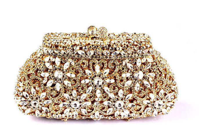 Hochzeit - Luxury Dazzling Rhinestone Wedding Clutch Flower Hollow Cut Crystal Bridal Pruse