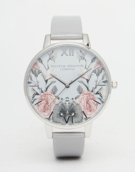 زفاف - Olivia Burton Enchanted Garden Gray Patent Big Dial Watch