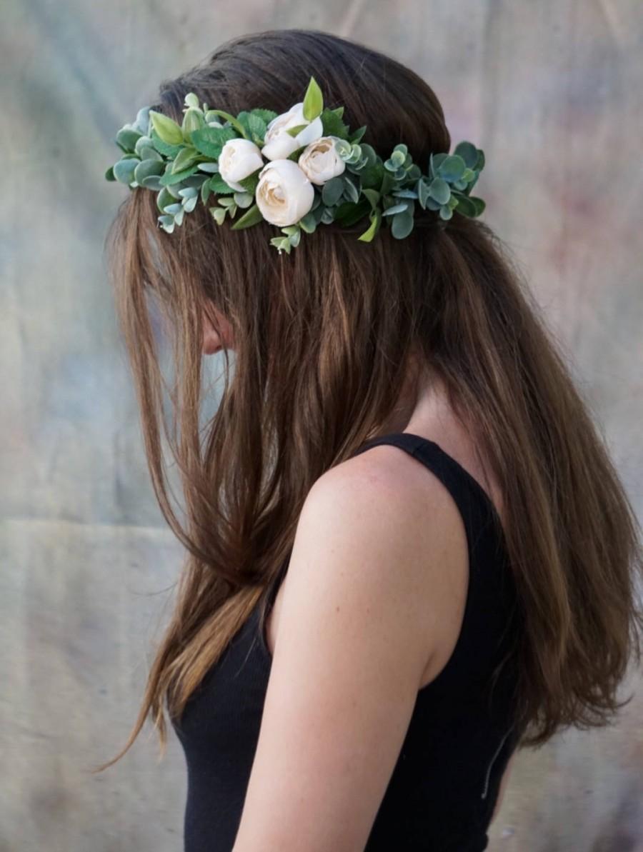 Wedding - Flower crown wedding, ivory flower crown, bridal floral crown, greenery crown, flower girl crown, bridal headpiece