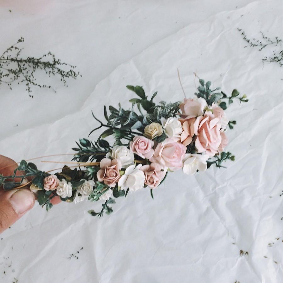 زفاف - Pale pink and dusty rose and grenery headpiece, floral hair piece, pale pink hair clip, bridal hair piece, blush pink quarter wreath, bri