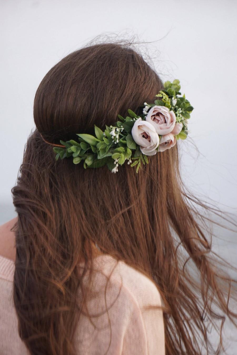 زفاف - Flower crown, bridal flower half crown, greenery baby's breath crown, ivory blush floral headband, wedding crown