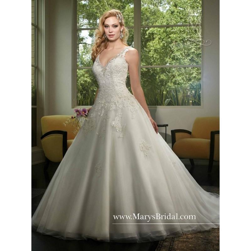 زفاف - Marys Bridal 6444 Wedding Dress - Wedding Marys Bridal Long Illusion, V Neck Ball Gown, Fitted Dress - 2017 New Wedding Dresses