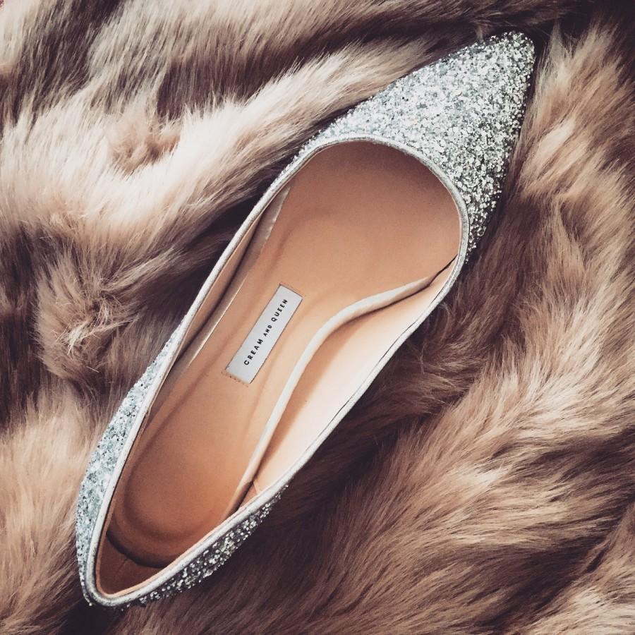 Mariage - EU 35,wedding shoes, bridal shoes,low heel wedding shoes,silver wedding shoes,low heels,Glitter Shoes,silver,gift for her,gift for women