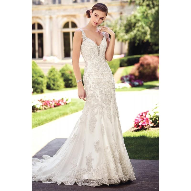 Hochzeit - Style 117275 by David Tutera for Mon Cheri - Silver  Ivory  White Lace  Tulle Floor Straps  V-Neck Wedding Dresses - Bridesmaid Dress Online Shop