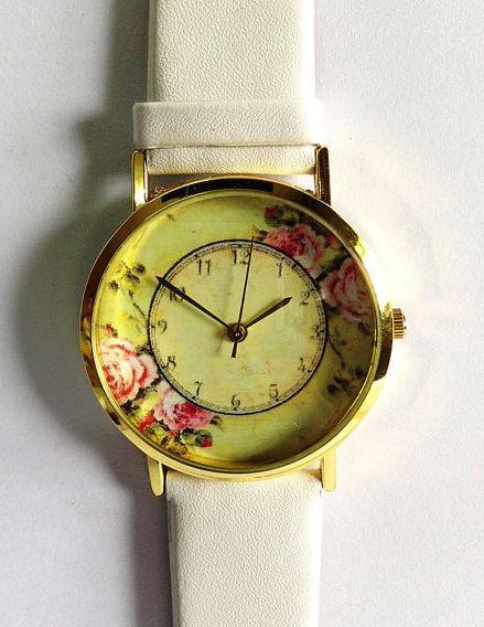 زفاف - Floral Watch, Vintage Style Leather