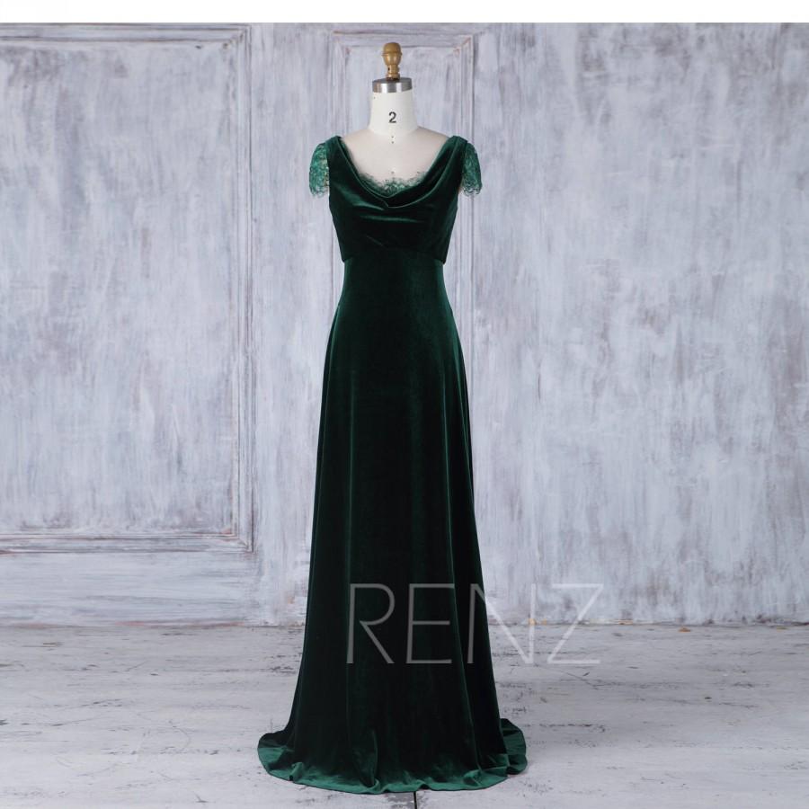 2017 Dark Green Velvet Bridesmaid Dress With Lace Cap Sleeve Scoop