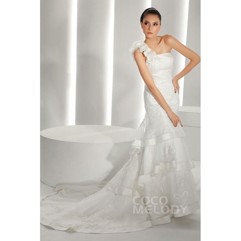 Wedding - Classic Trumpet-Mermaid One Shoulder Chapel Train Lace Wedding Dress CWLT130A8 - Top Designer Wedding Online-Shop