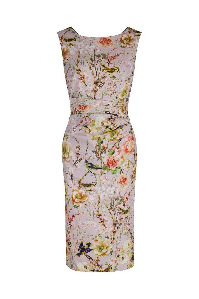 Mariage - Pink Floral Bird Print Wiggle Pencil Dress