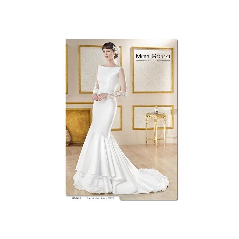 Wedding - Vestido de novia de Manu García Modelo MG0822 frente - 2017 Evasé Barco Vestido - Tienda nupcial con estilo del cordón