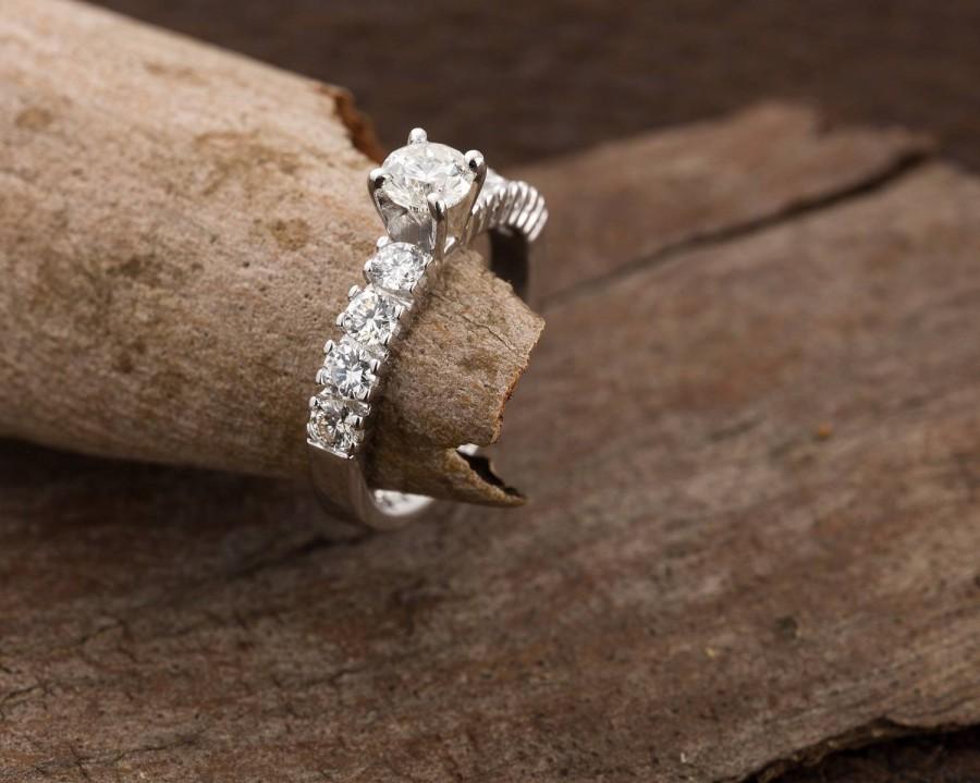 Wedding - On sale!!! Diamond Engagement Ring 1.30 ct-14K white Gold-Promise ring-diamond engagement ring-Anniversary ring- Art nouveau engagement ring