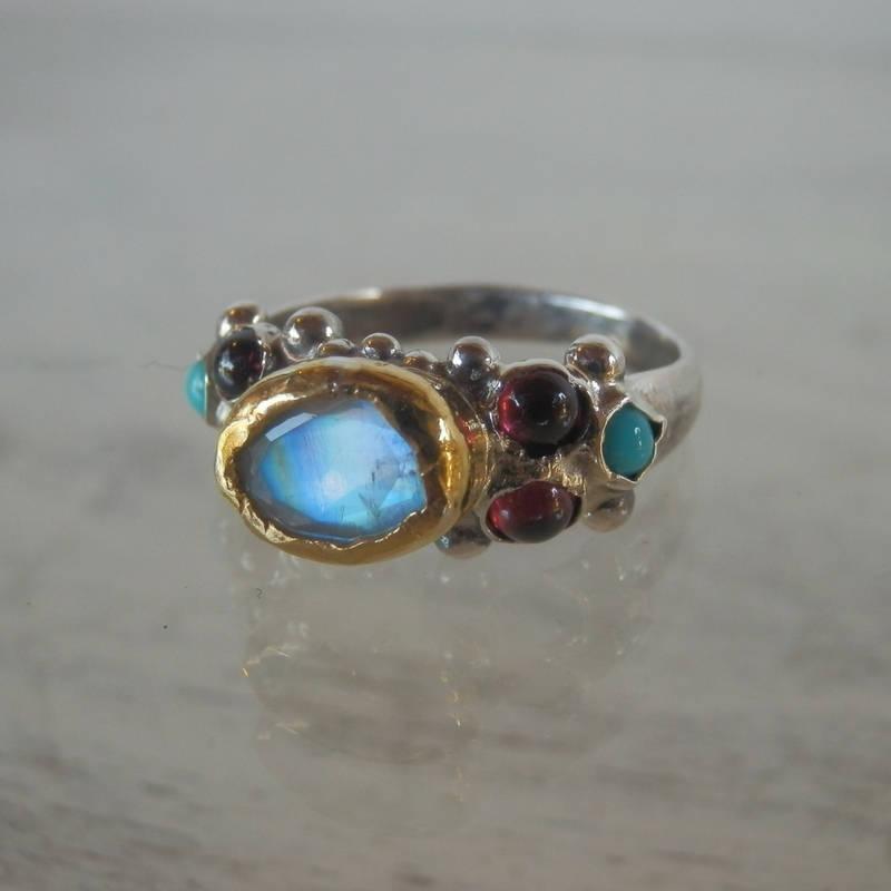 Wedding - Genuine Moonstone Ring, Gemstone Engagement Ring, Statement Ring, Promise Ring for Her, Vintage Style, Rainbow Moonstone Engagement Ring
