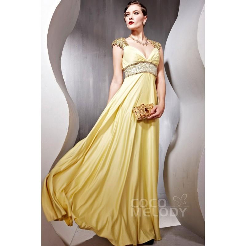 زفاف - Charming V-Neck Empire Floor Length Silk-Like Satin Open Back Mother of The Bride Dress with Crystals COAF14002 - Top Designer Wedding Online-Shop