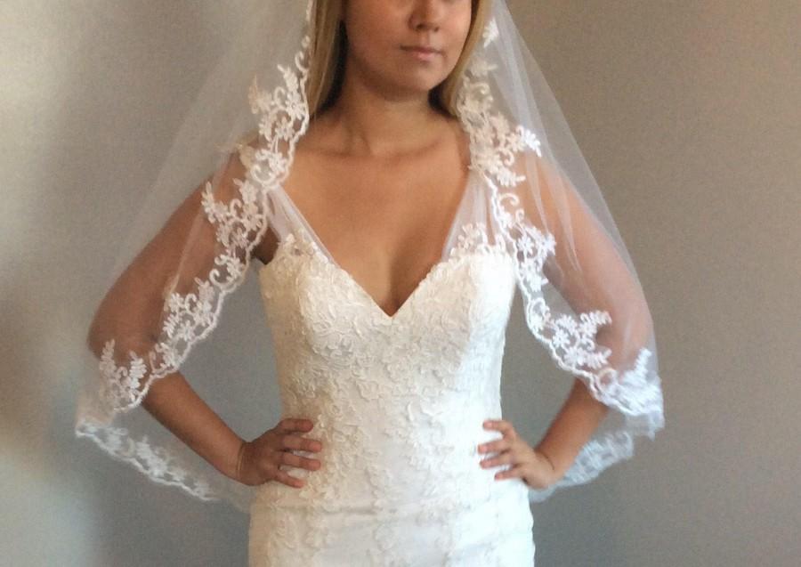 Mariage - Bridal veil with comb, white veil, ivory veil, lace veil