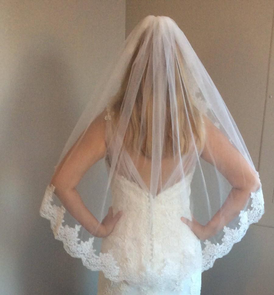 زفاف - Bridal veil with comb, white veil, ivory veil, lace veil