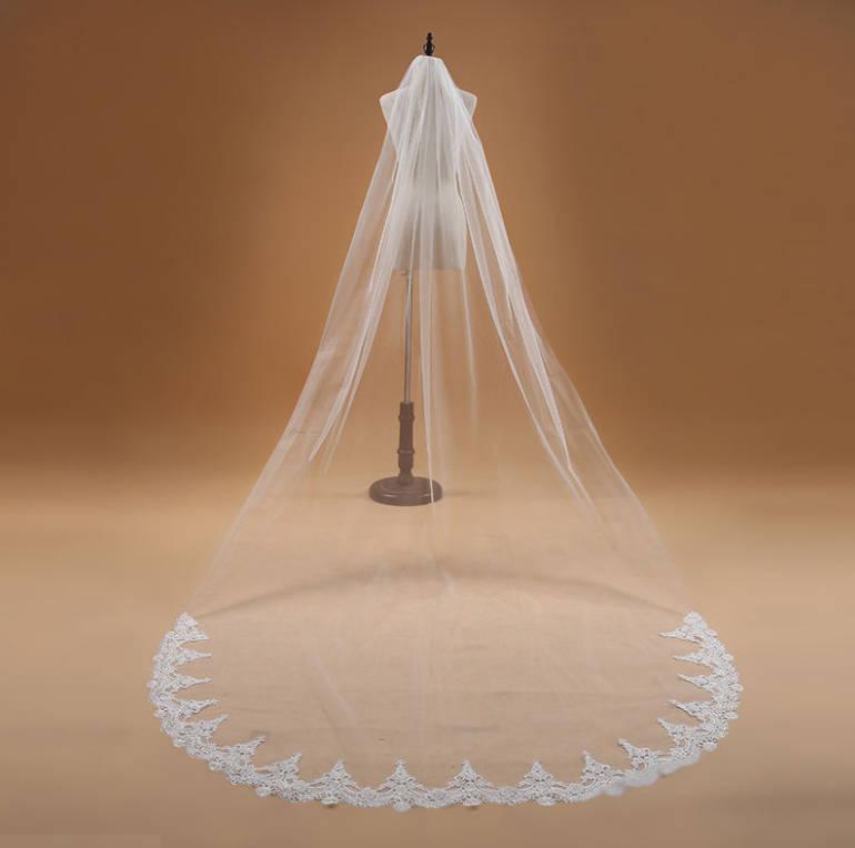 زفاف - High quality beautiful long veil with lace at the edge cathedral lenght white, champagne