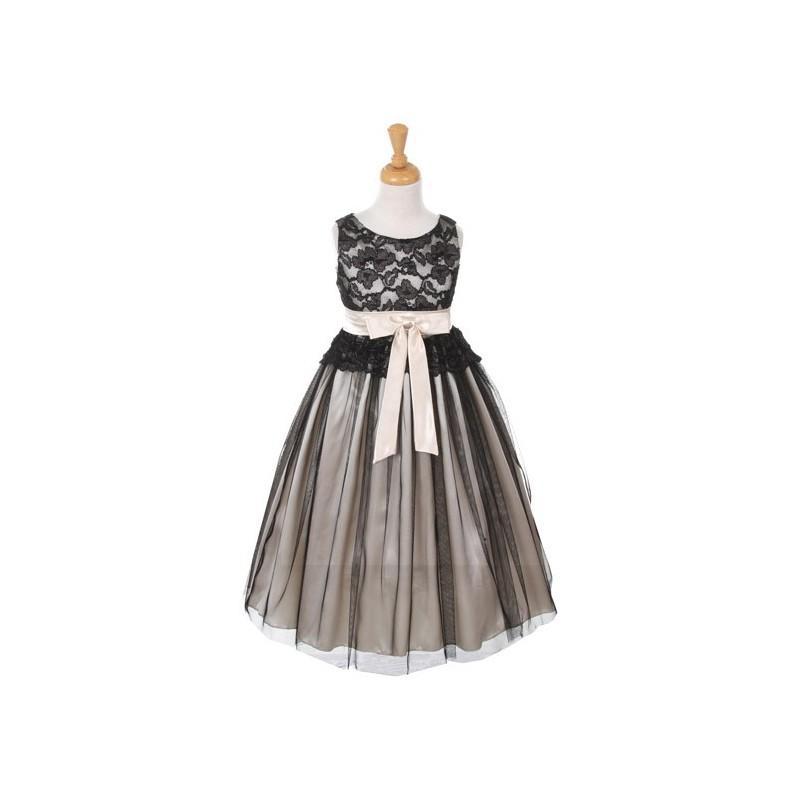 زفاف - Black Lace Bodice Dress w/ Ivory Charmeuse Tulle Overlay Skirt Style: D5715 - Charming Wedding Party Dresses