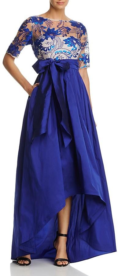 Wedding - Adrianna Papell Three-Quarter Sleeve Beaded High/Low Gown