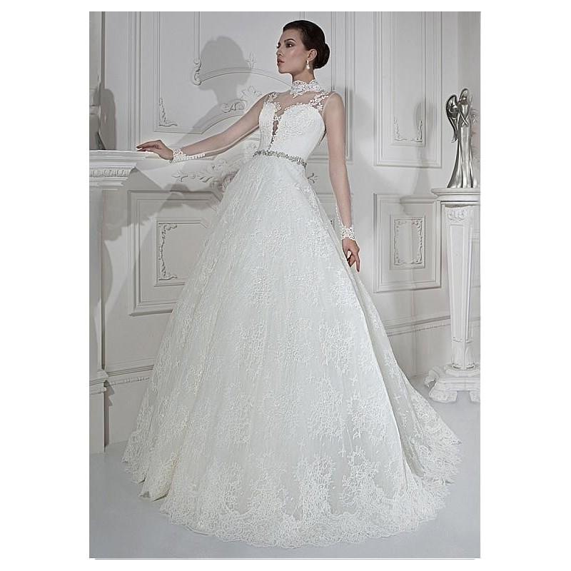 Hochzeit - Elegant Tulle & Lace Illusion High Neckline A-line Wedding Dresses with Lace Appliques - overpinks.com