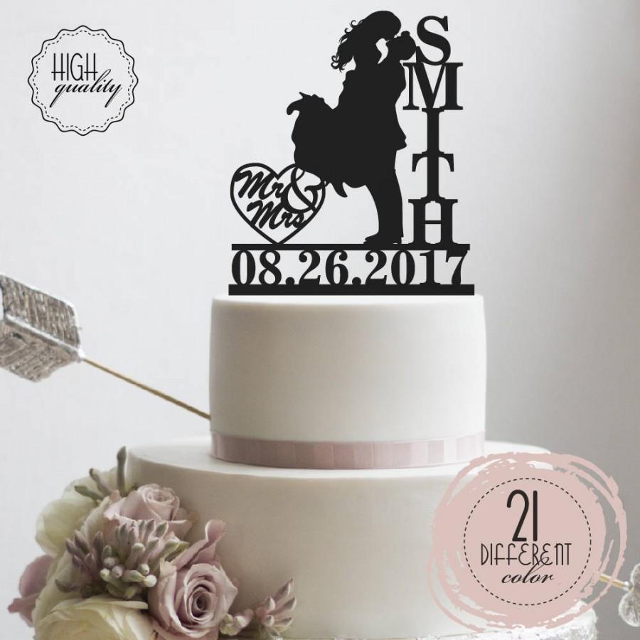 Mariage - Personalized Wedding Cake Topper Wedding Date Cake Topper Customized Last Name Personalized Date Cake Topper Bride Groom Kissing Topper D#2