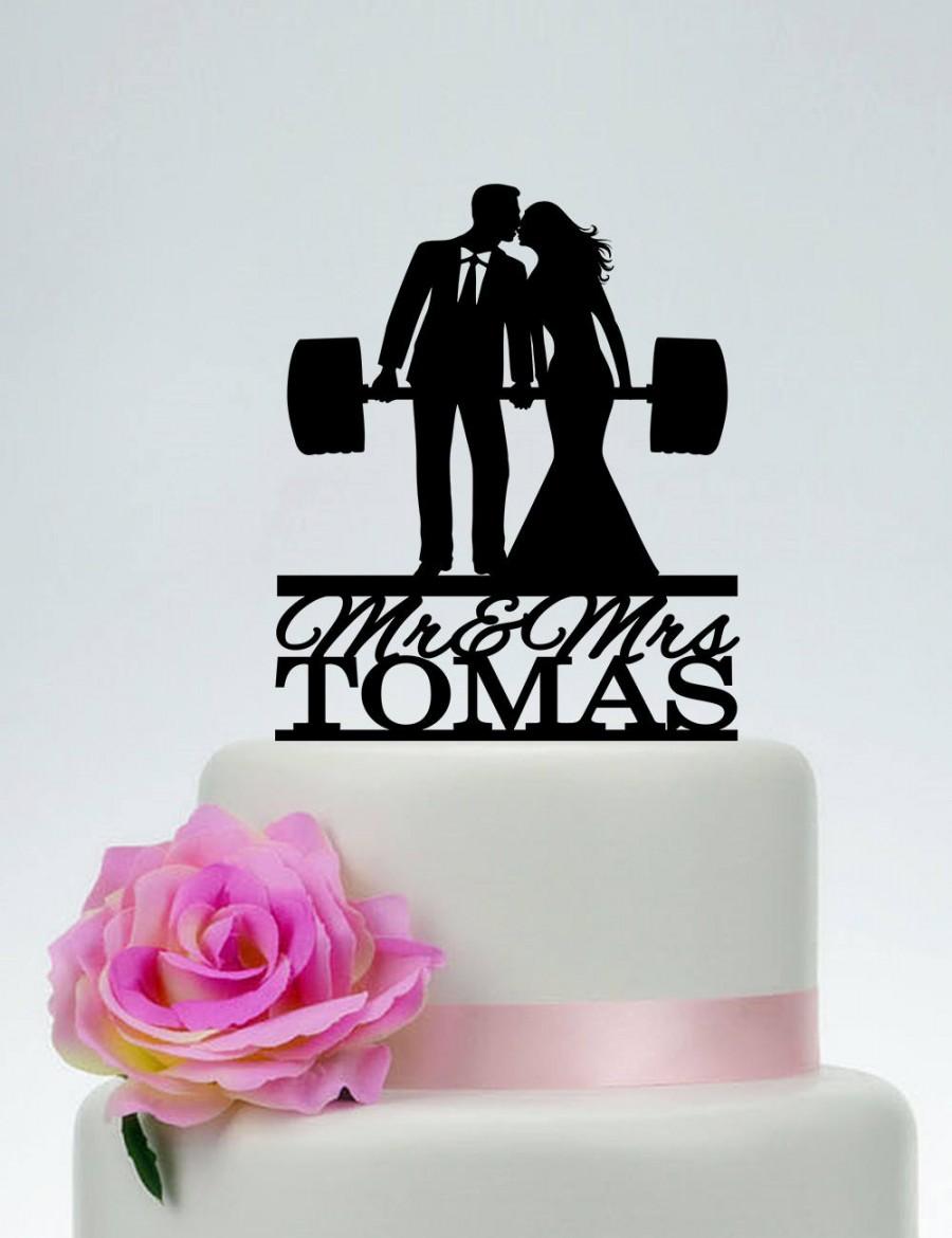 Wedding - Wedding Cake Topper,Fitness Couple Cake Topper,Weight lifting Groom and Bride, Last Name Cake Topper,Custom Cake Topper C219