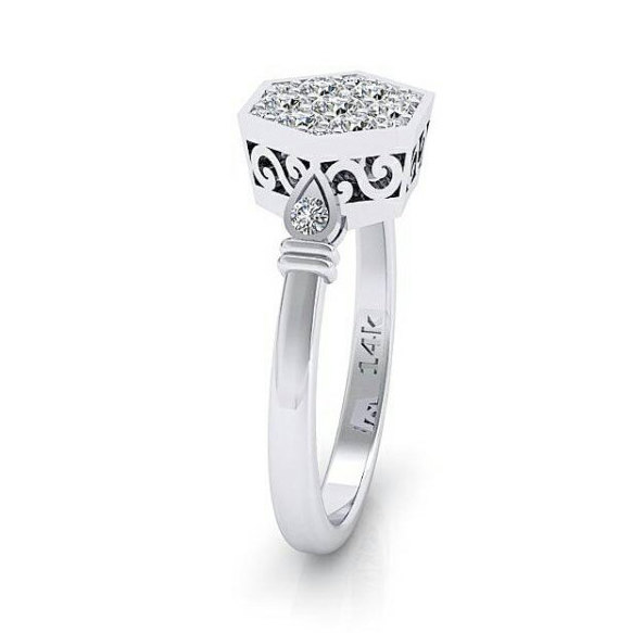 Mariage - vintage engagement ring, art deco ring, diamond engagement ring, hexagonal rose gold ring, White gold engagement ring, gatsby ring 1920s