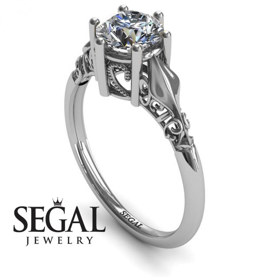 Wedding - White Gold Engagement Ring Moissanite Ring Antique Ring Solitaire Engagement Ring Victorian Ring White Gold Engagement Ring - Reagan