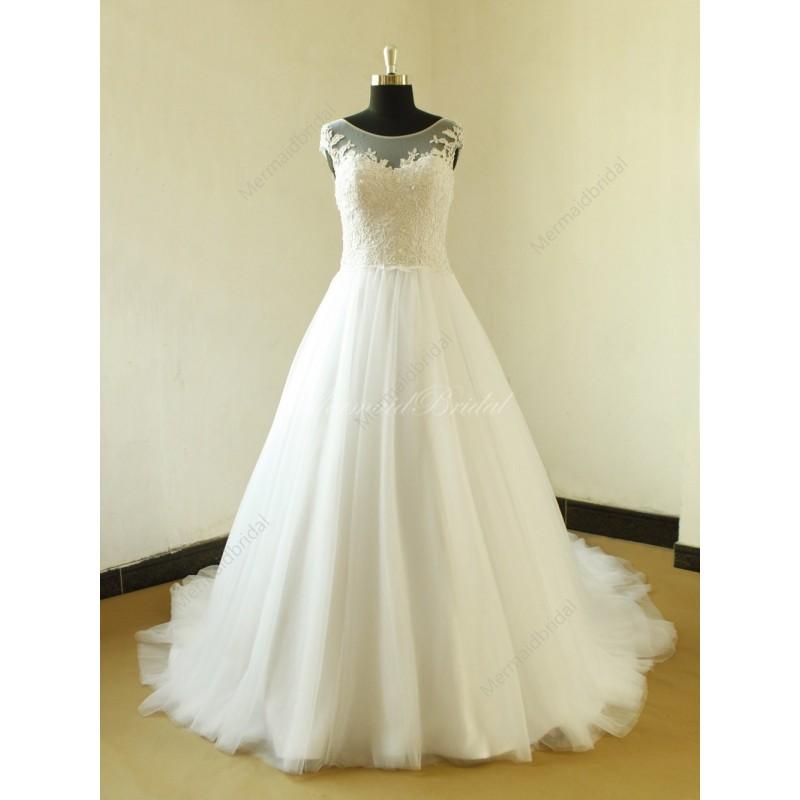 Mariage - Open back white a line wedding dress with elegant beads - Hand-made Beautiful Dresses